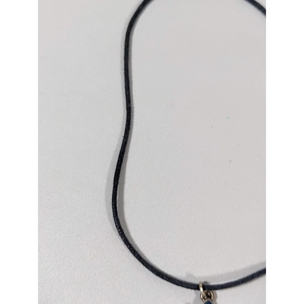 Blue‎ Green Open Work Medallion Square Pendant Black Cord Necklace 15 in